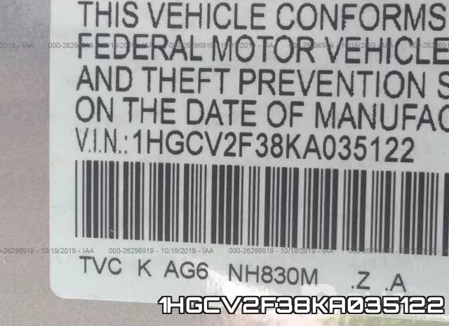 1HGCV2F38KA035122 фото 10
