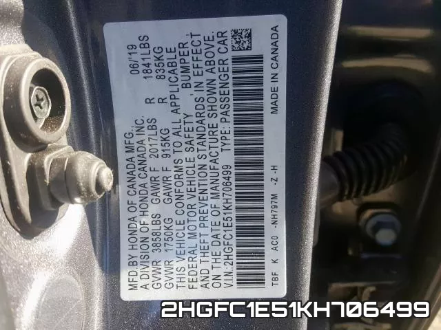 2HGFC1E51KH706499 фото 2