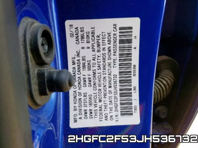 2HGFC2F53JH536732 фото 2