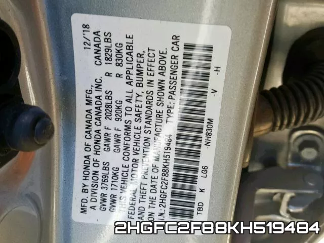 2HGFC2F88KH519484 фото 2