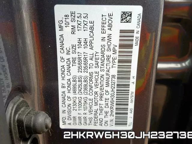 2HKRW6H30JH232738 фото 2
