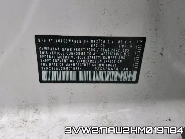 3VW217AU2HM019784 фото 2