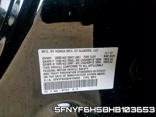 5FNYF6H58HB103653 фото 2