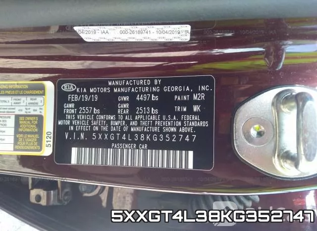 5XXGT4L38KG352747 фото 10