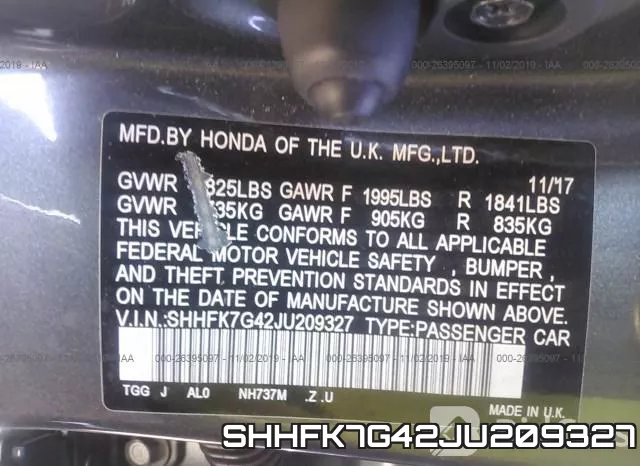 SHHFK7G42JU209327 фото 10