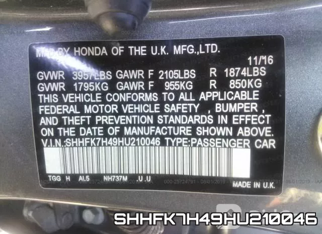 SHHFK7H49HU210046 фото 9