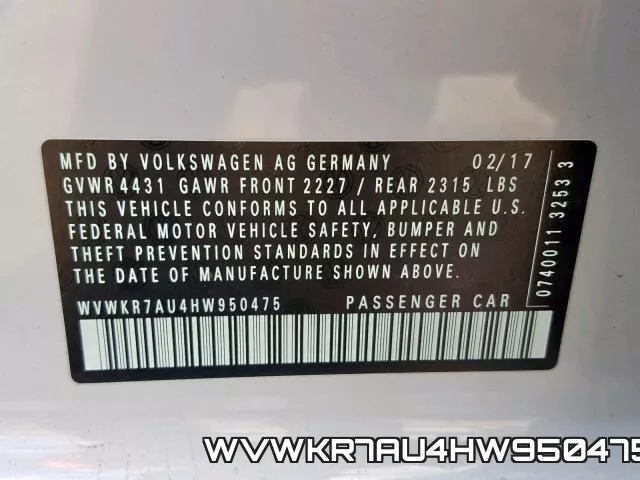 WVWKR7AU4HW950475 фото 2