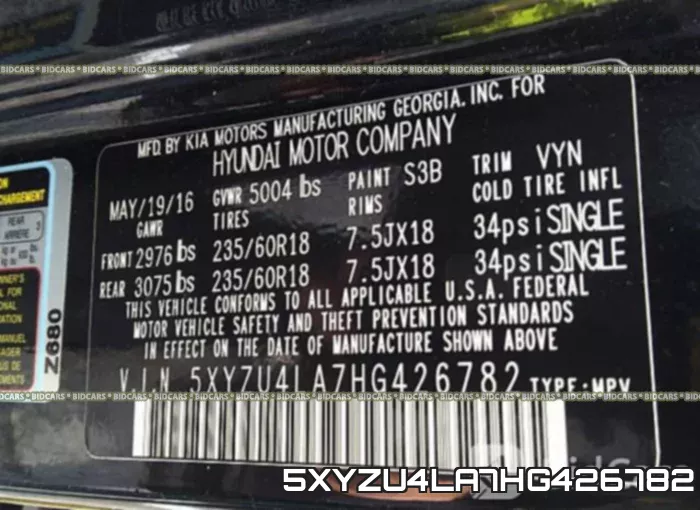 5XYZU4LA7HG426782 фото 10