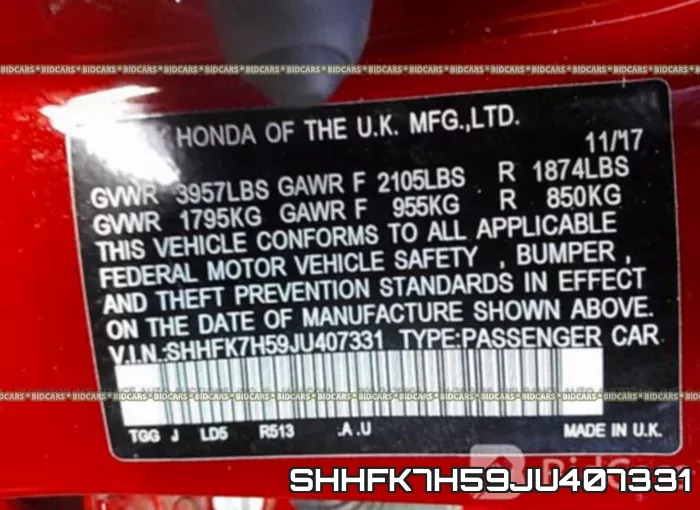 SHHFK7H59JU407331 фото 9