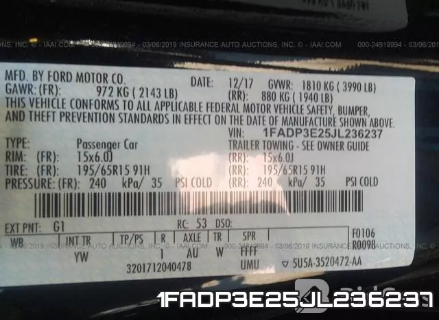 1FADP3E25JL236237 фото 9