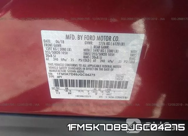 1FM5K7D89JGC04275 фото 9