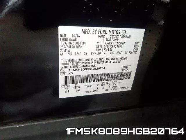 1FM5K8D89HGB20764 фото 2