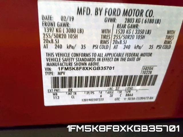 1FM5K8F8XKGB35701 фото 2