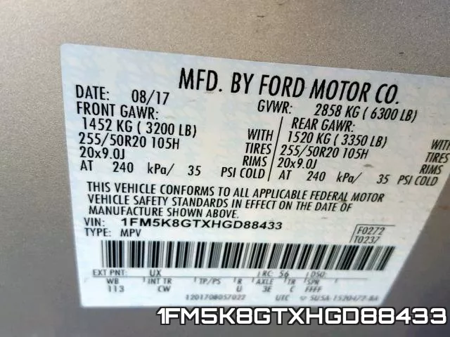 1FM5K8GTXHGD88433 фото 2