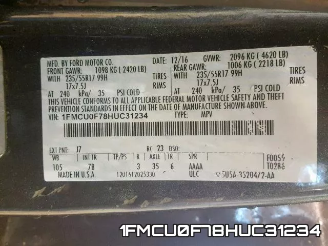 1FMCU0F78HUC31234 фото 2