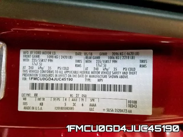 1FMCU0GD4JUC45190 фото 2
