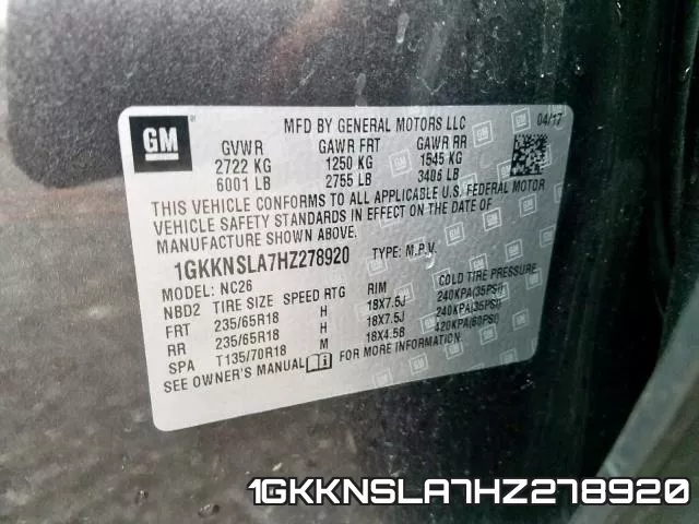 1GKKNSLA7HZ278920 фото 2