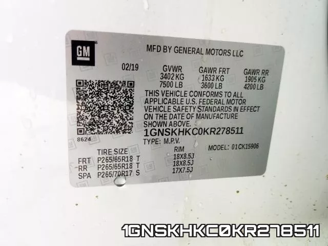 1GNSKHKC0KR278511 фото 2