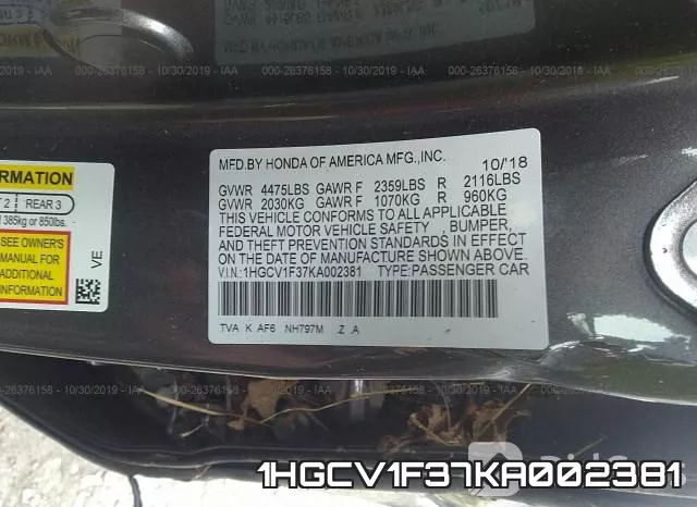 1HGCV1F37KA002381 фото 8