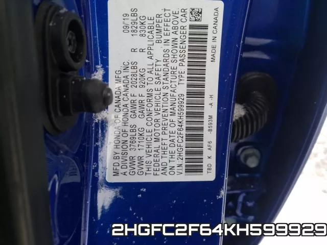 2HGFC2F64KH599929 фото 2