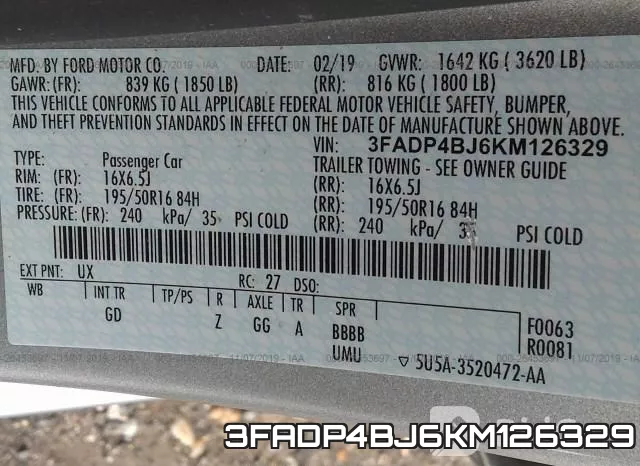 3FADP4BJ6KM126329 фото 10