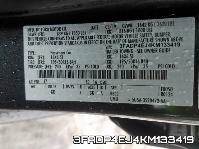 3FADP4EJ4KM133419 фото 2