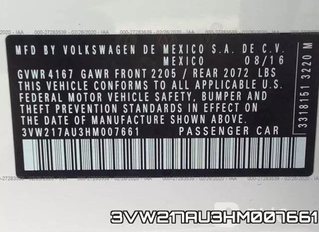 3VW217AU3HM007661 фото 8