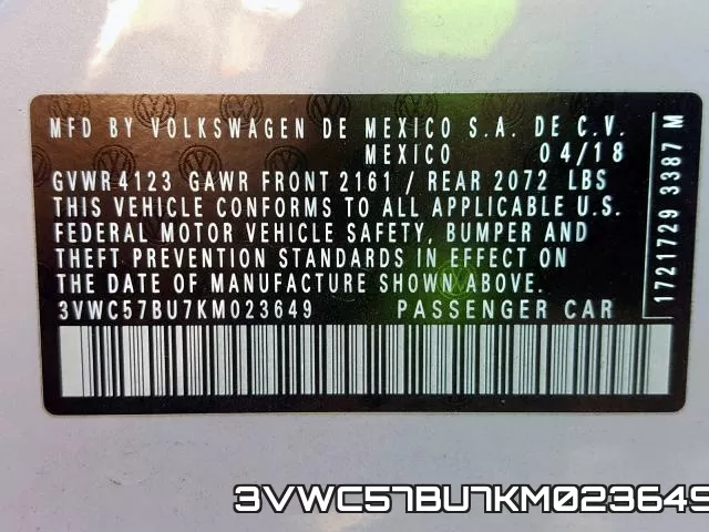 3VWC57BU7KM023649 фото 2