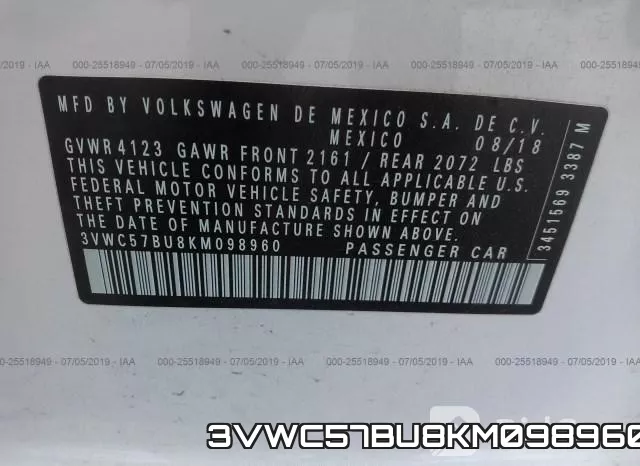 3VWC57BU8KM098960 фото 10