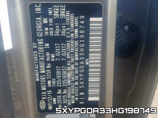 5XYPGDA33HG198749 фото 2