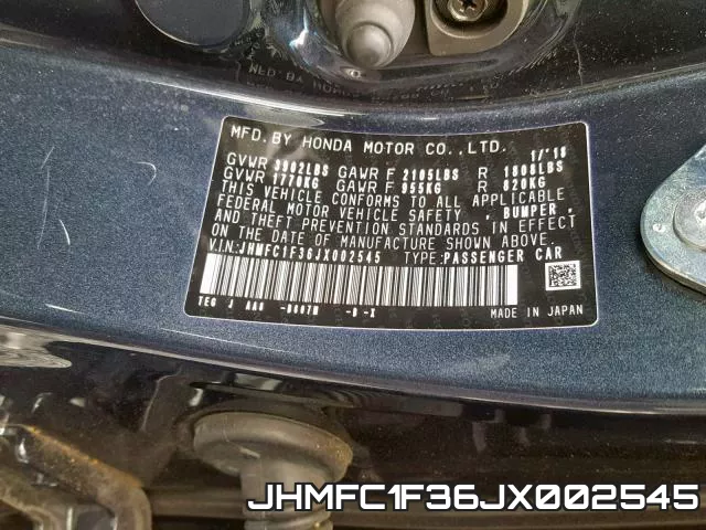 JHMFC1F36JX002545 фото 2