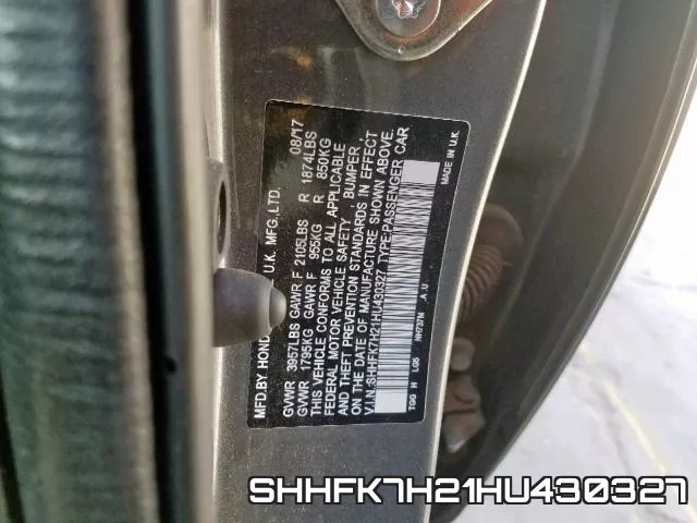 SHHFK7H21HU430327 фото 2
