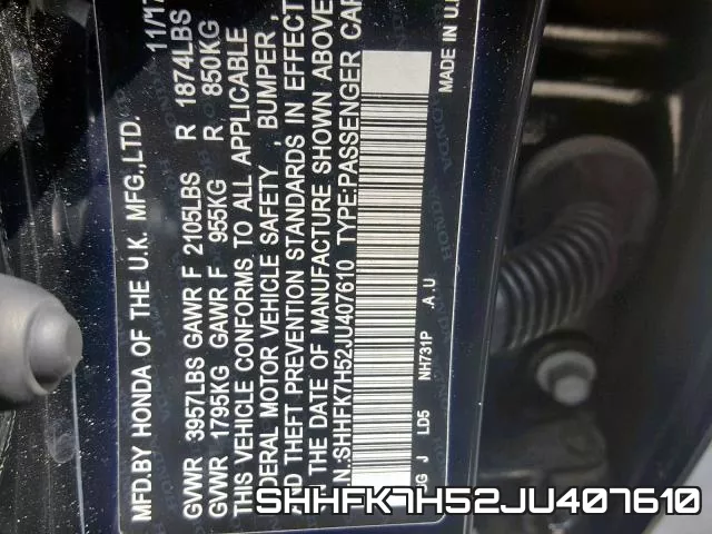 SHHFK7H52JU407610 фото 2