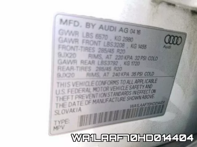 WA1LAAF70HD014404 фото 2