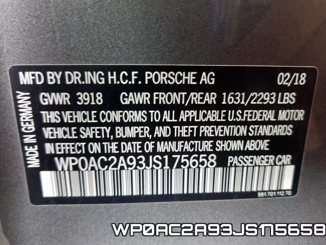 WP0AC2A93JS175658 фото 2