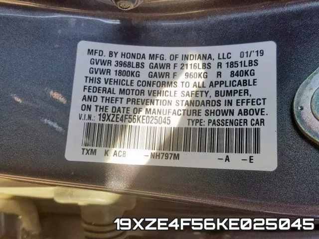 19XZE4F56KE025045 фото 2