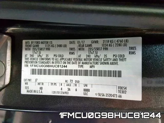 1FMCU0G98HUC81244 фото 2