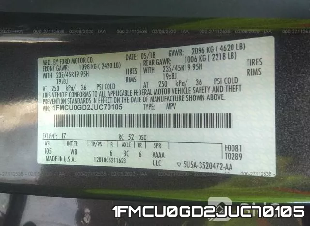 1FMCU0GD2JUC70105 фото 7
