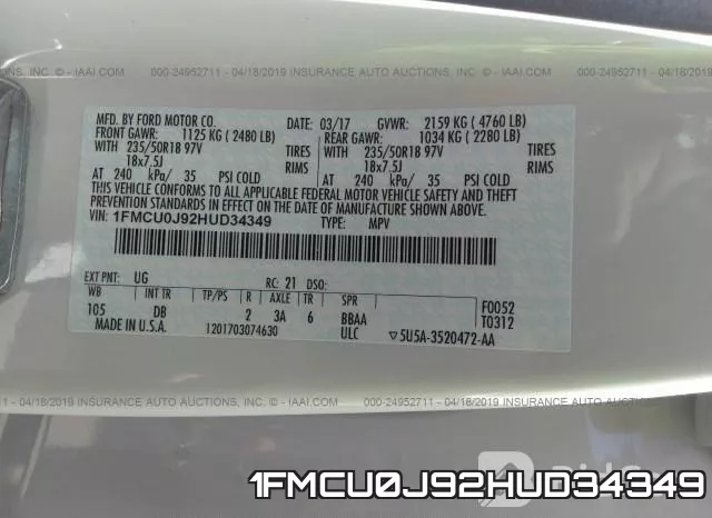 1FMCU0J92HUD34349 фото 10