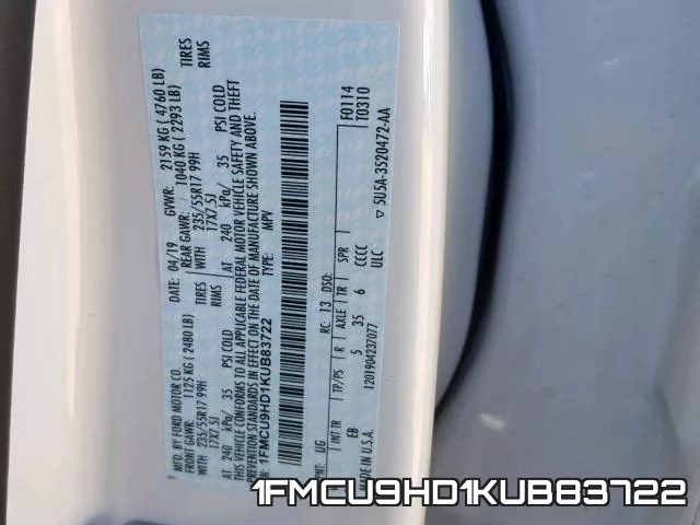 1FMCU9HD1KUB83722 фото 2