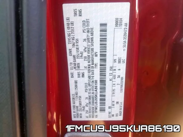 1FMCU9J95KUA86190 фото 2