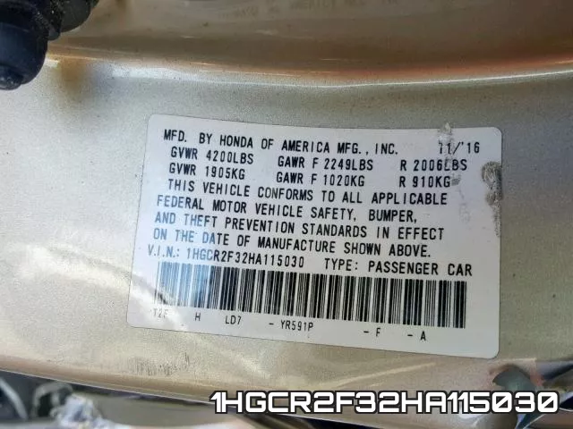 1HGCR2F32HA115030 фото 2
