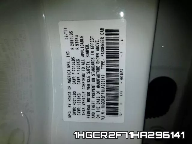 1HGCR2F71HA296141 фото 2