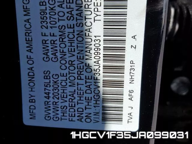 1HGCV1F35JA099031 фото 2