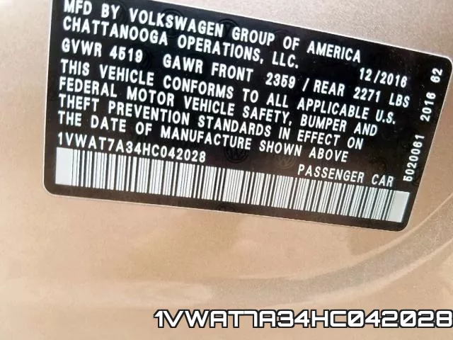 1VWAT7A34HC042028 фото 2