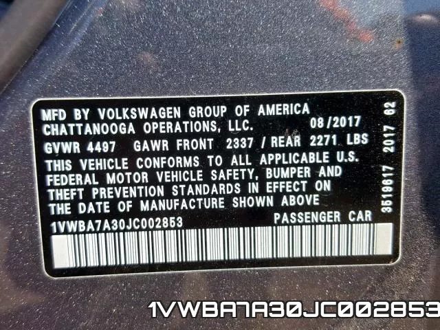 1VWBA7A30JC002853 фото 2