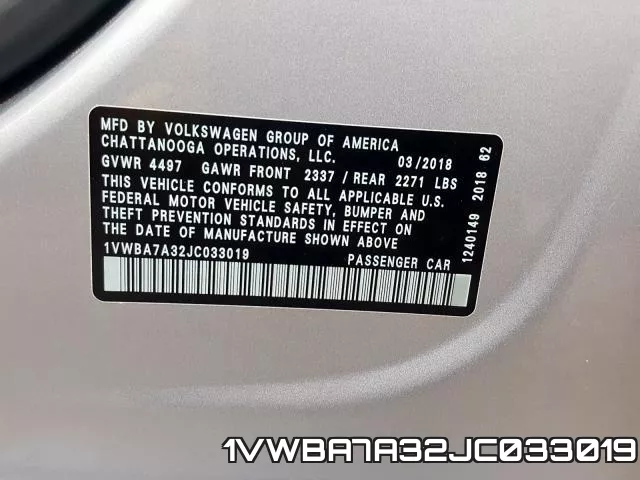 1VWBA7A32JC033019 фото 2