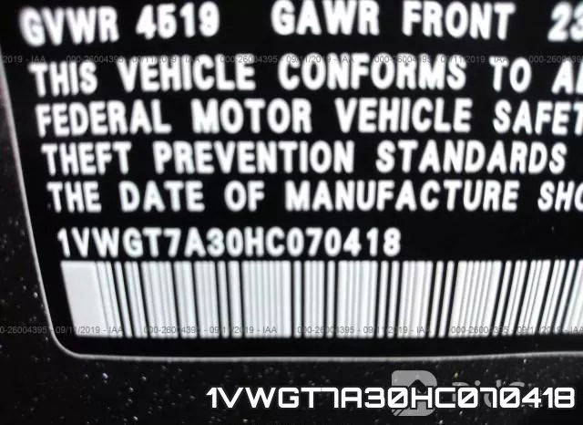 1VWGT7A30HC070418 фото 10