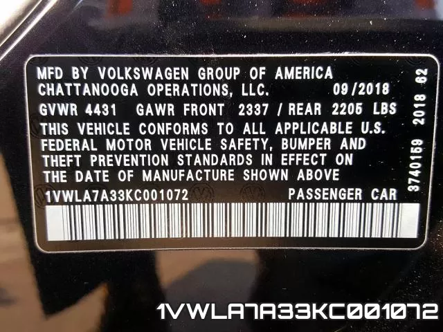 1VWLA7A33KC001072 фото 2