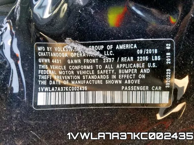 1VWLA7A37KC002435 фото 2
